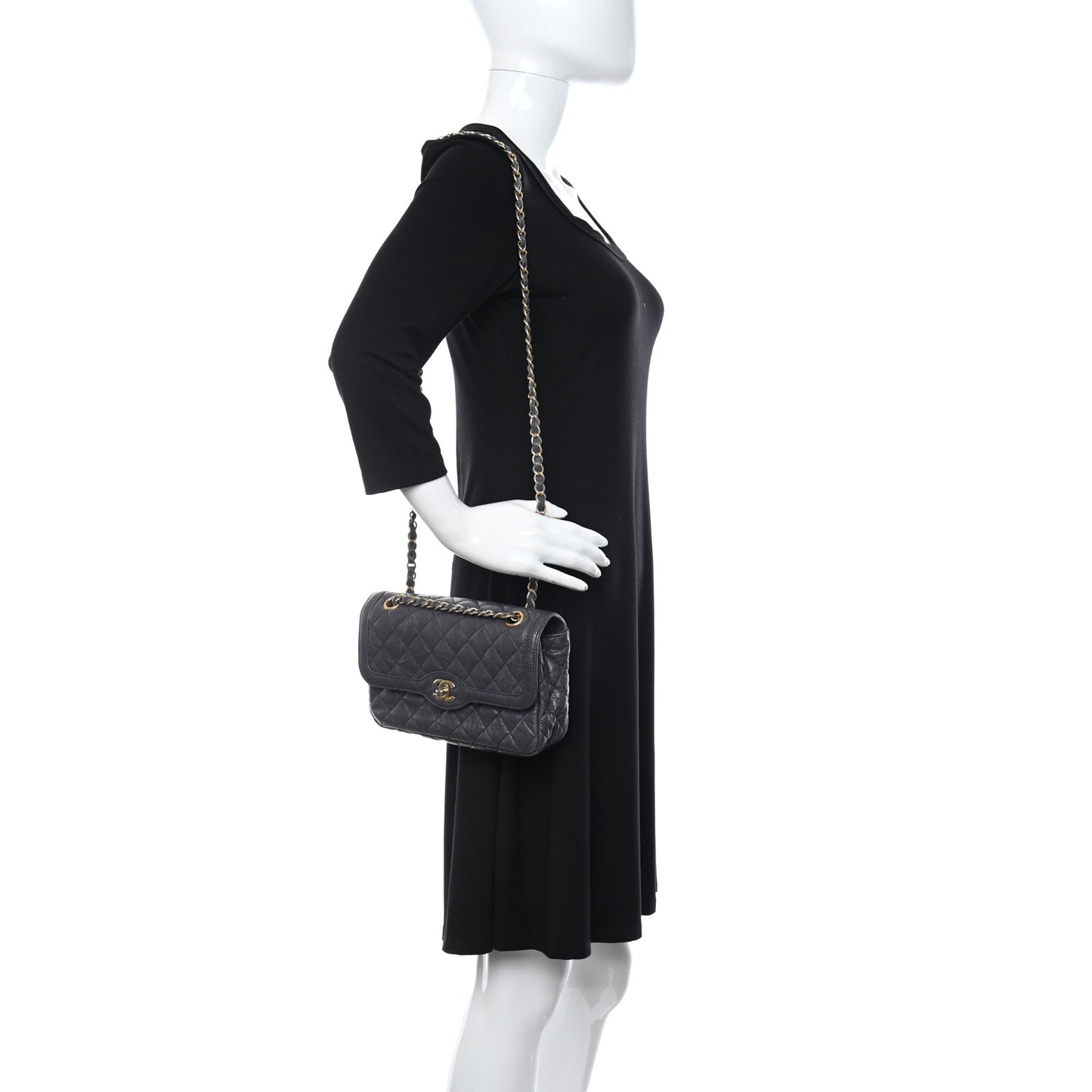 Crumpled Grained Calfskin Small Two Tone Flap Navy