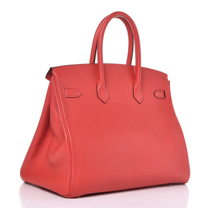 Hermes Taurillon Clemence Birkin 35 Rouge Pivoine 3 of 37