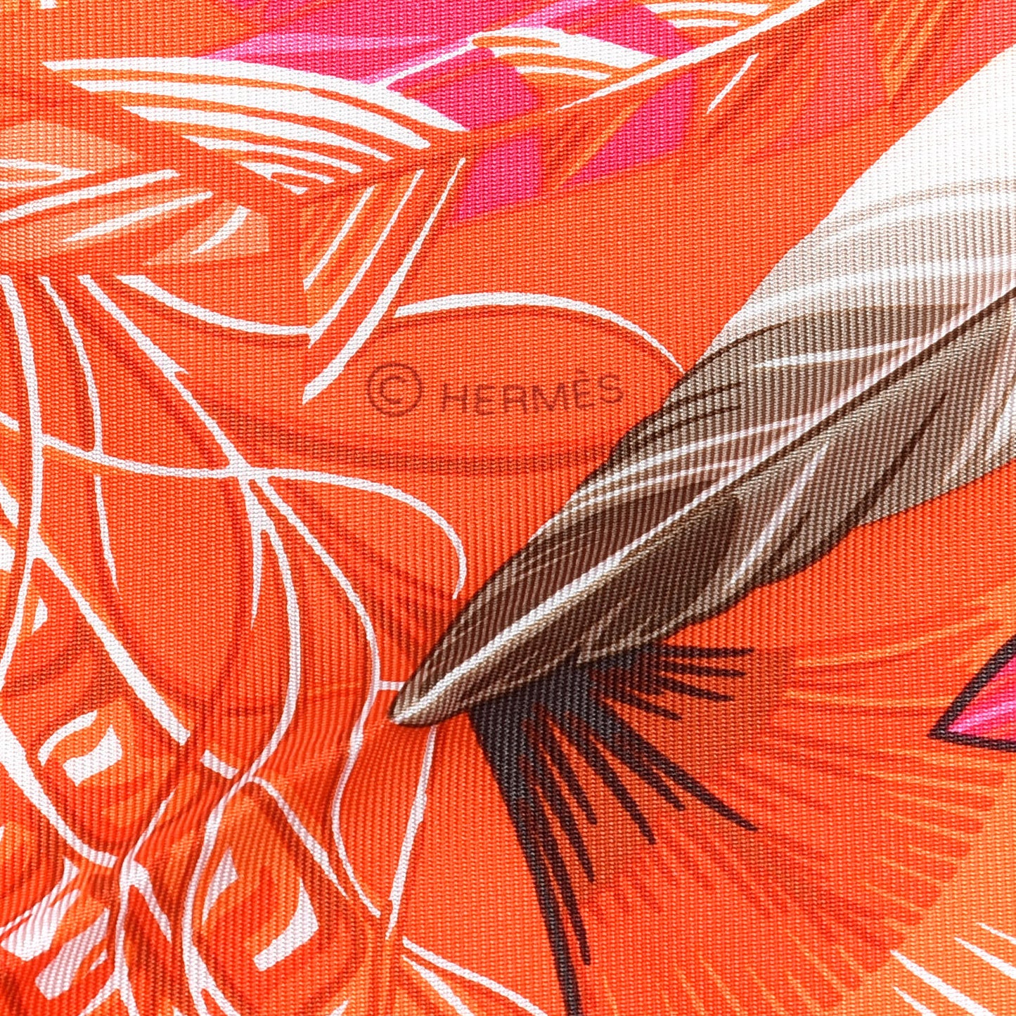 Silk La Danse Pacifique Scarf 90 Orange Rose Vif Kaki
