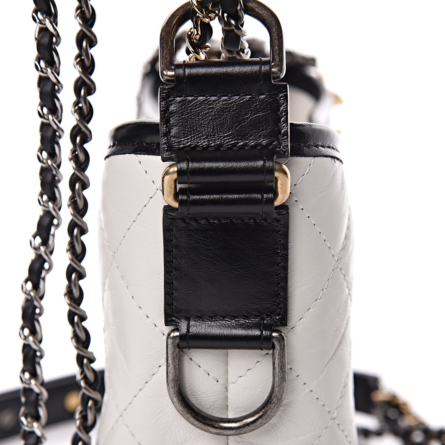Aged Calfskin Quilted Small Gabrielle Hobo Black White