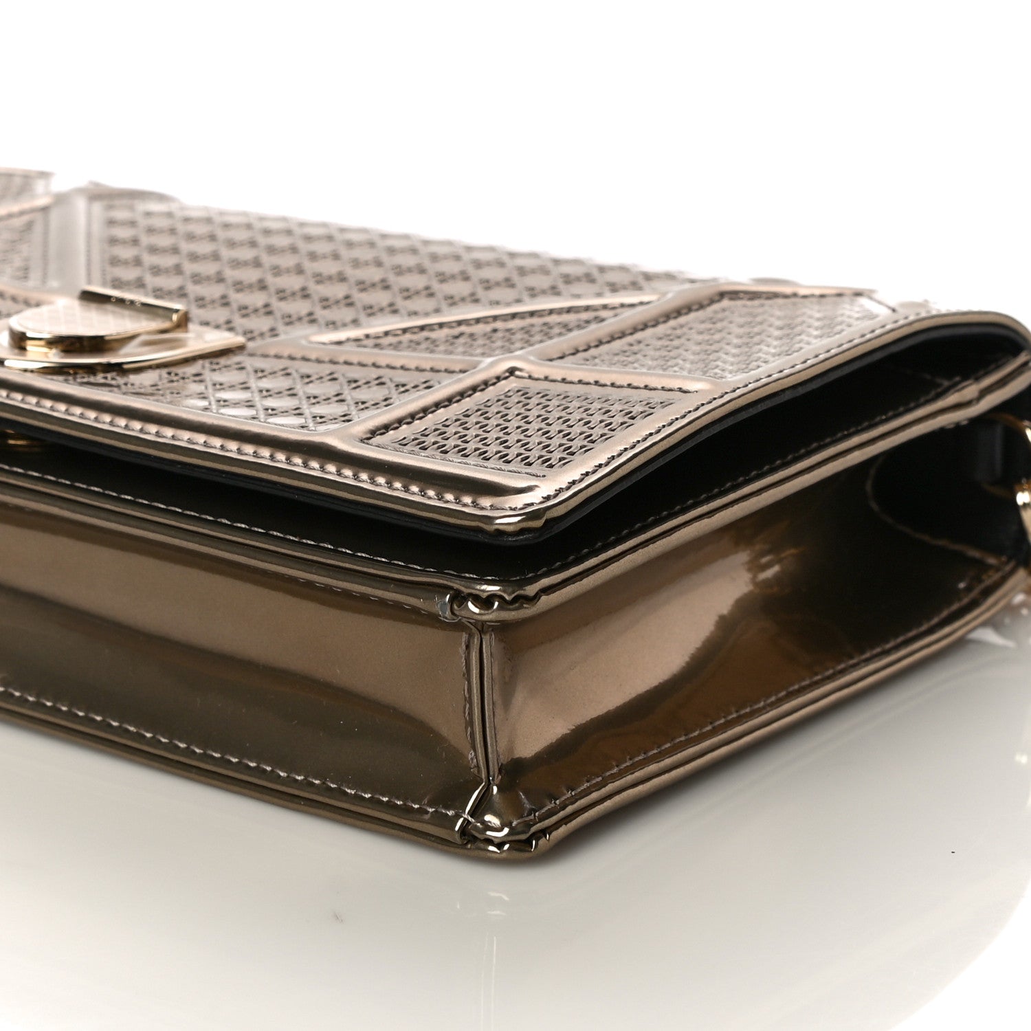 Christian Dior Metallic Patent Micro-Cannage Diorama Wallet on Chain Pouch Gold 10 of 11