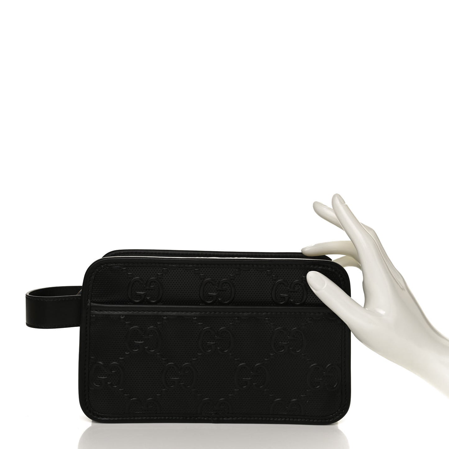 Calfskin GG Tennis Embossed Cosmetic Case Black