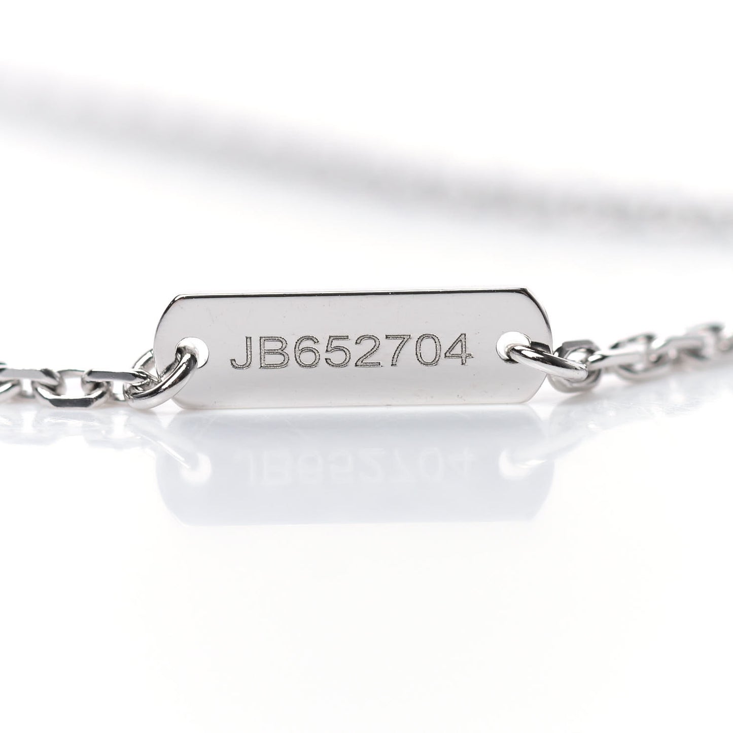 18K White Gold Diamond Guilloche Vintage Alhambra Pendant Necklace