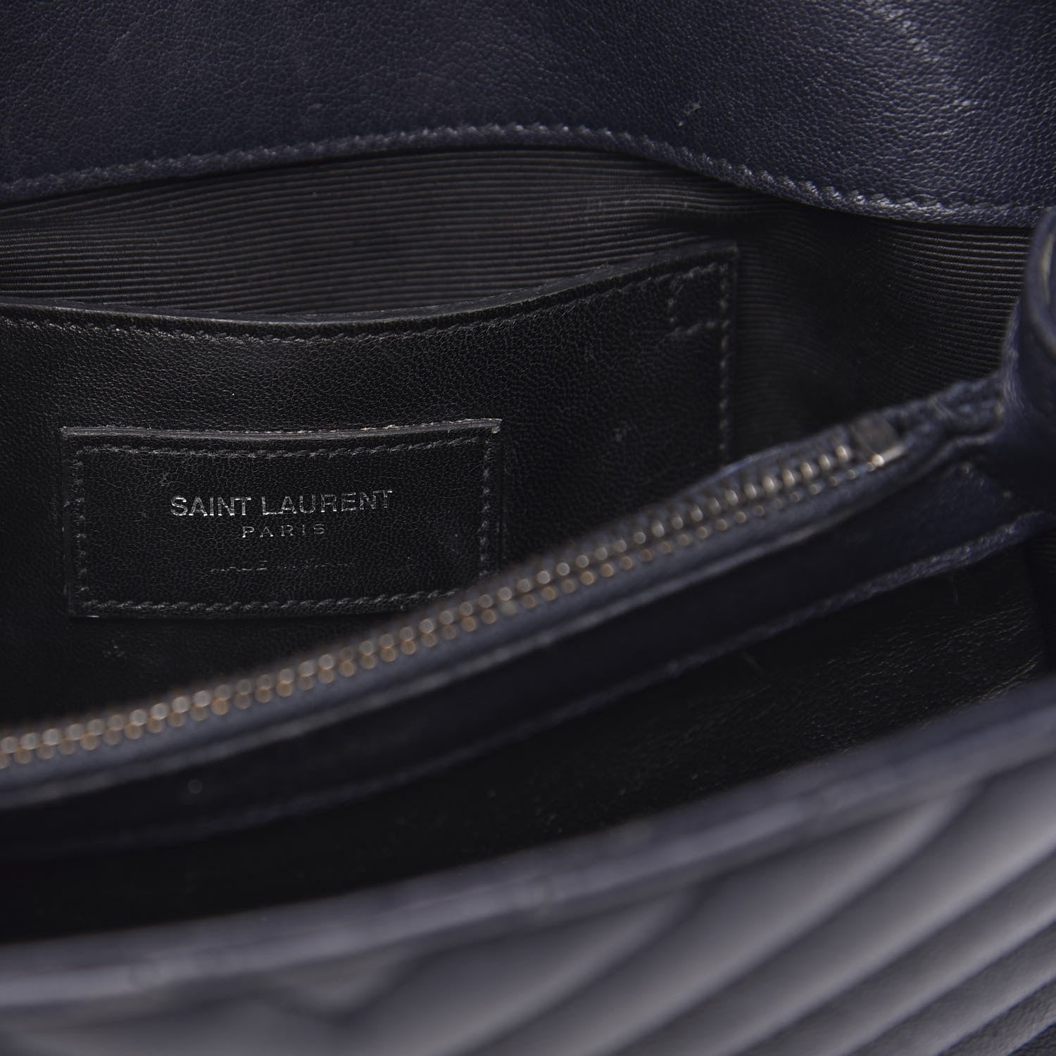Saint Laurent Sheepskin Matelasse Chevron Monogram Medium College Bag Deep Marine 6 of 18