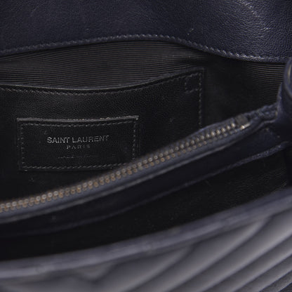 Saint Laurent Sheepskin Matelasse Chevron Monogram Medium College Bag Deep Marine 6 of 18