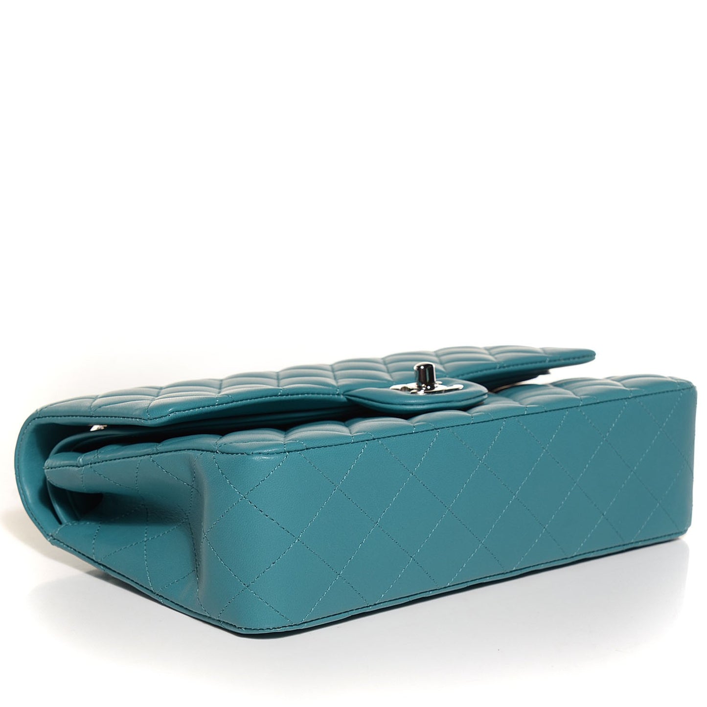 Lambskin Quilted Medium Double Flap Turquoise