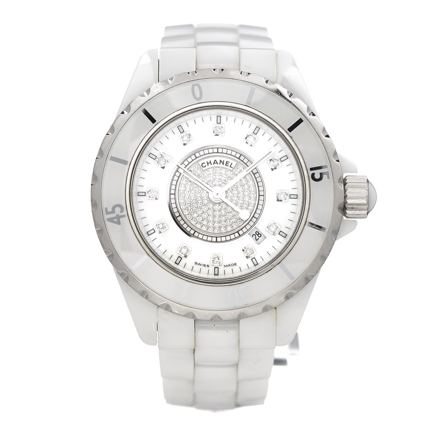 Stainless Steel Ceramic Diamond Dial 33mm J12 Quartz Watch White