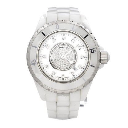 Chanel Stainless Steel Ceramic Diamond Dial 33mm J12 Quartz Watch White 1 of 8