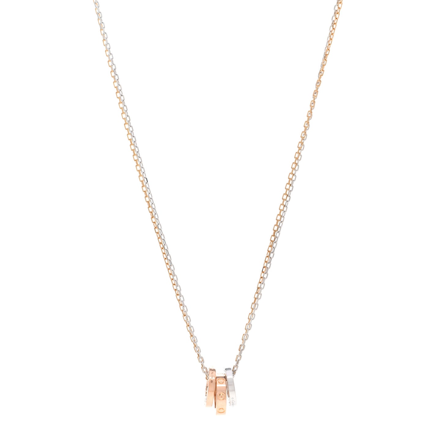 18K White Pink Gold Diamond Three Ring LOVE Pendant Necklace