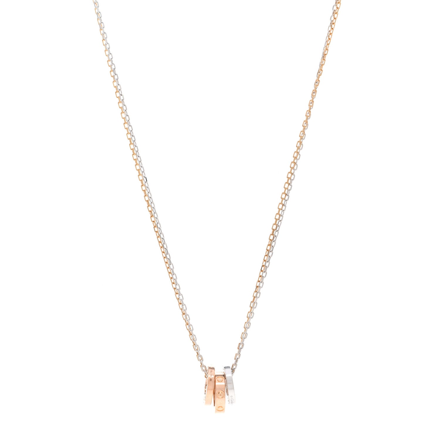 Cartier 18K White Pink Gold Diamond Three Ring LOVE Pendant Necklace 1 of 5