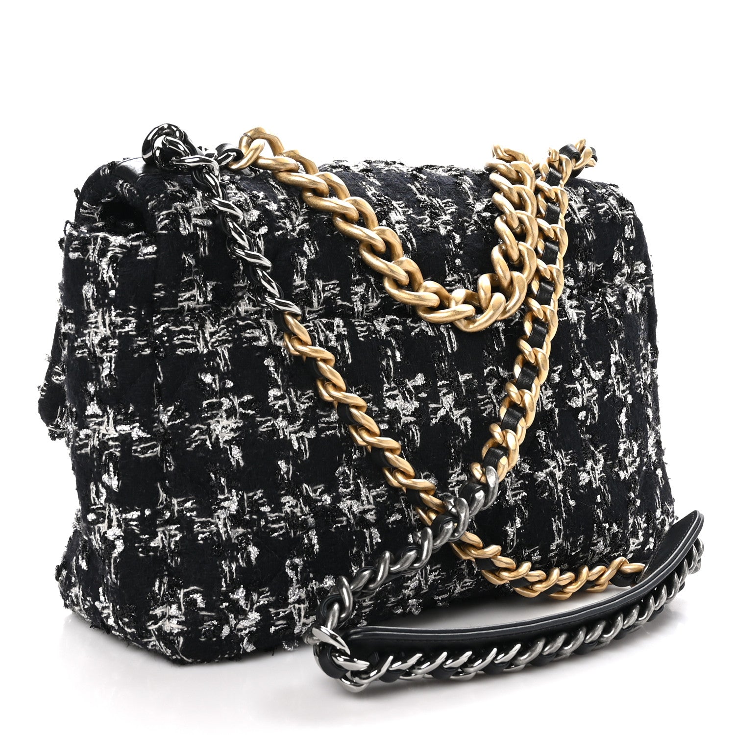 Chanel Tweed Quilted Large Chanel 19 Flap Black Silver Ecru 2 of 11