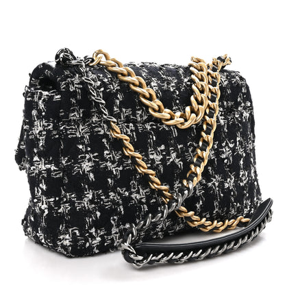 Chanel Tweed Quilted Large Chanel 19 Flap Black Silver Ecru 2 of 11