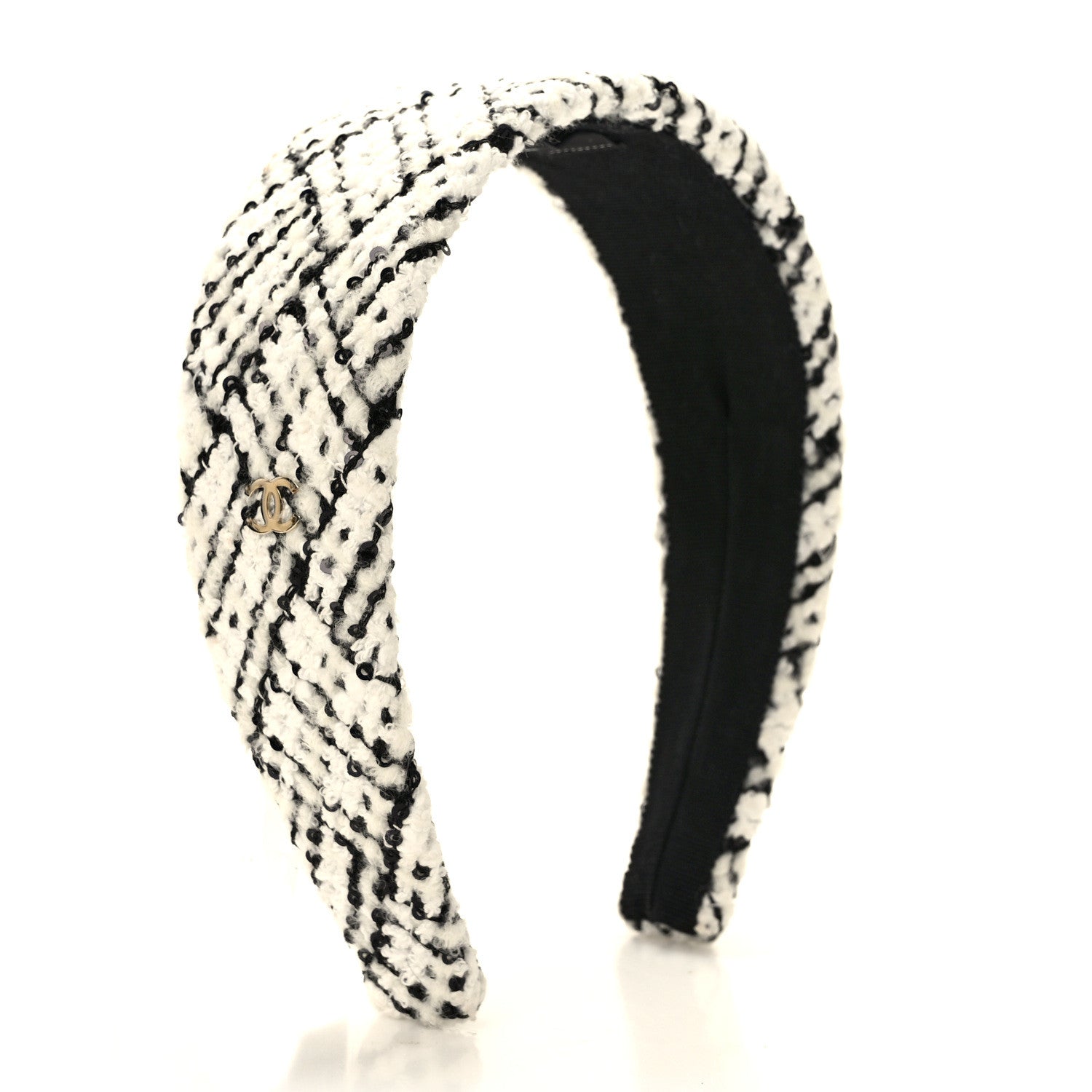Chanel Tweed Sequin Headband White Black 3 of 7