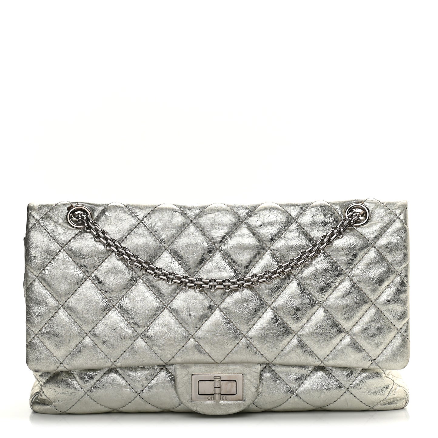 Metallic Aged Calfskin Quilted 2.55 Reissue 227 Flap Silver