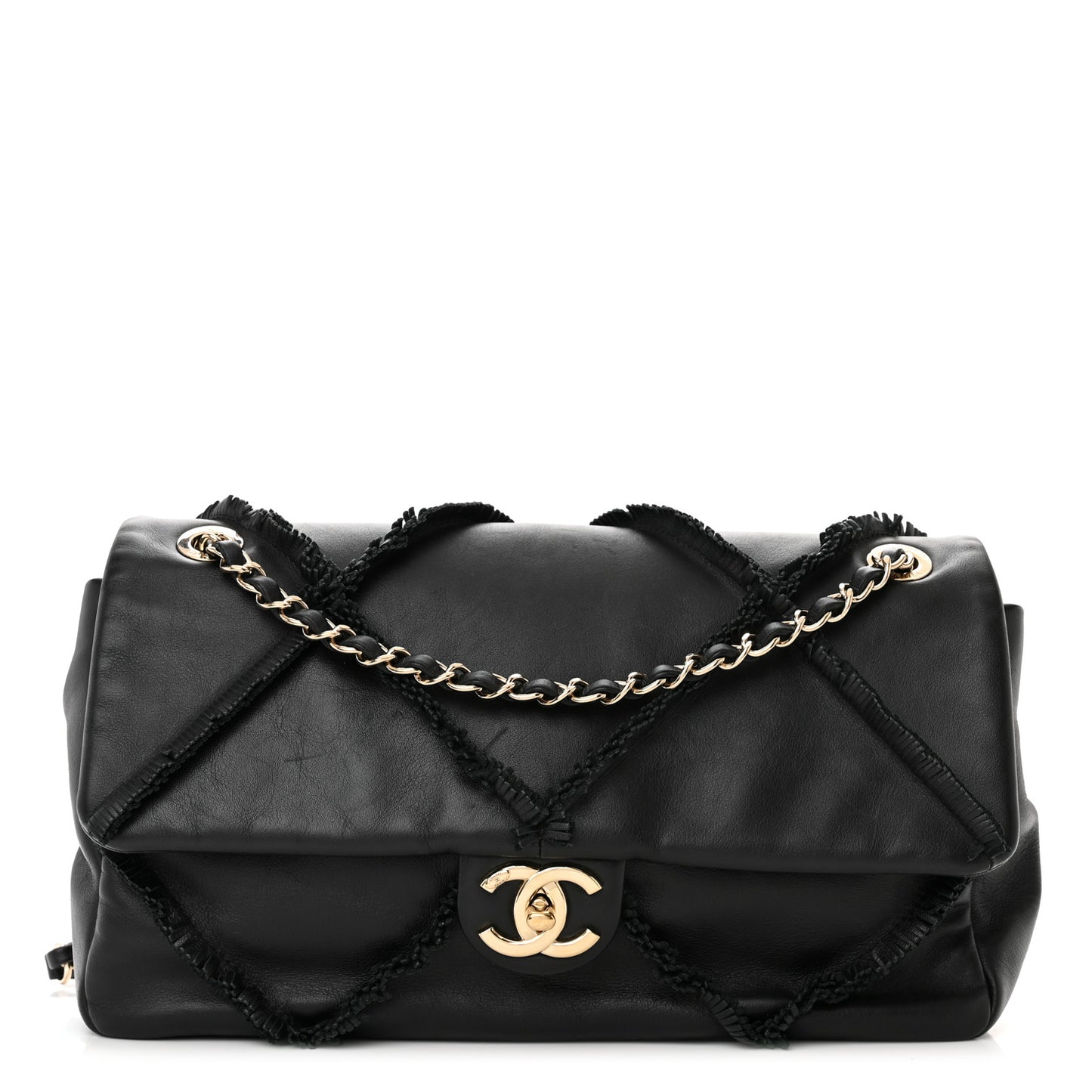 Lambskin Fringe Single Flap Black