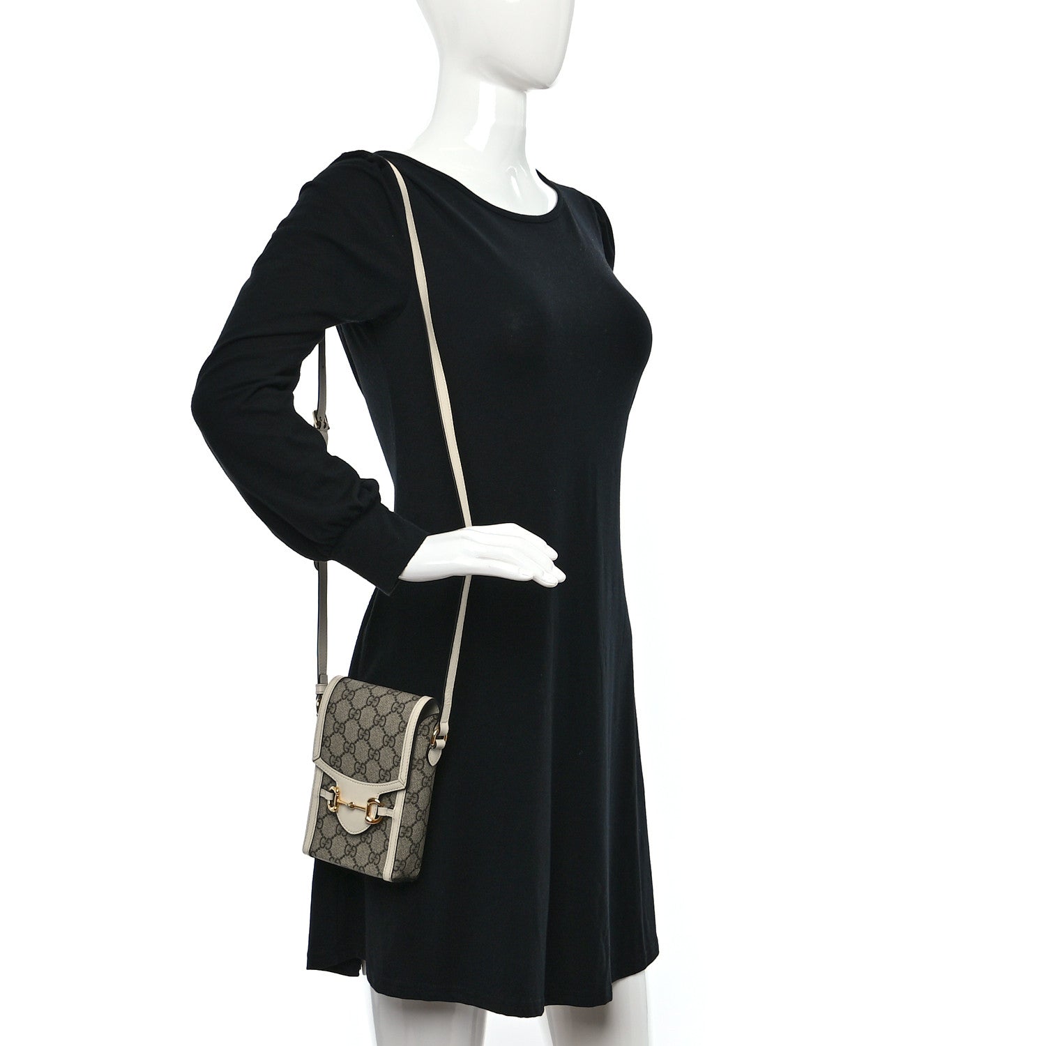 Gucci GG Supreme Monogram Azalea Calfskin Mini Horsebit 1955 Crossbody Bag Beige Ebony Mystic White 3 of 13