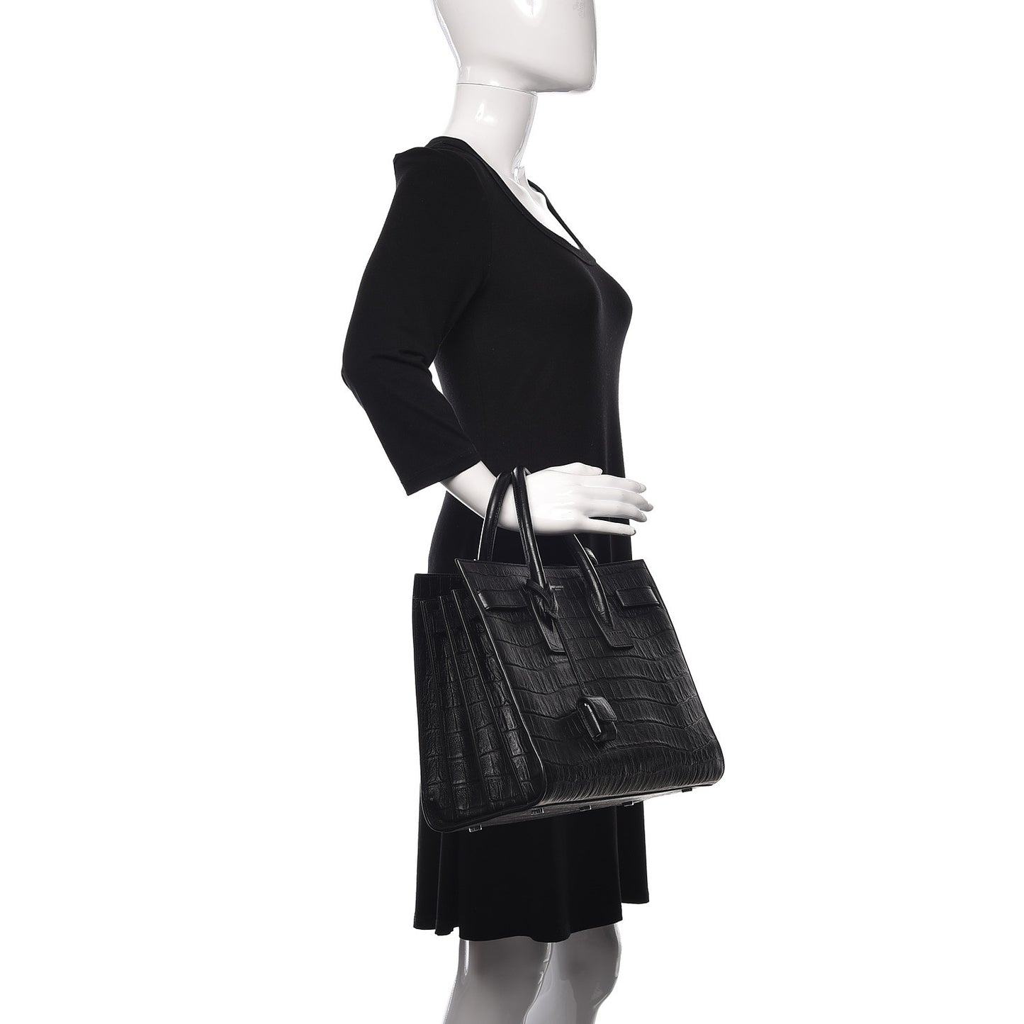 Calfskin Crocodile Embossed Small Sac de Jour Black