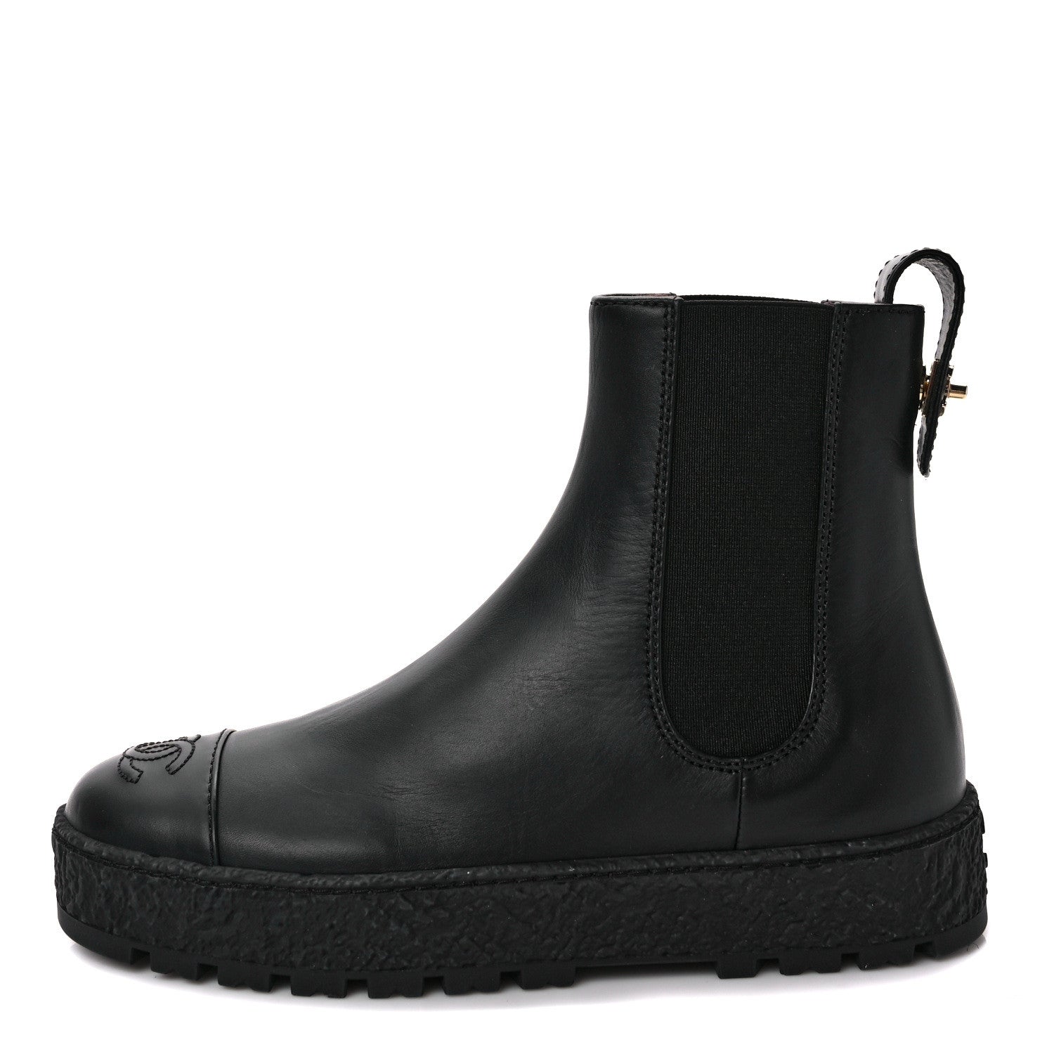 Chanel Calfskin Cap Toe CC Ankle Boots 37 Black 1 of 8