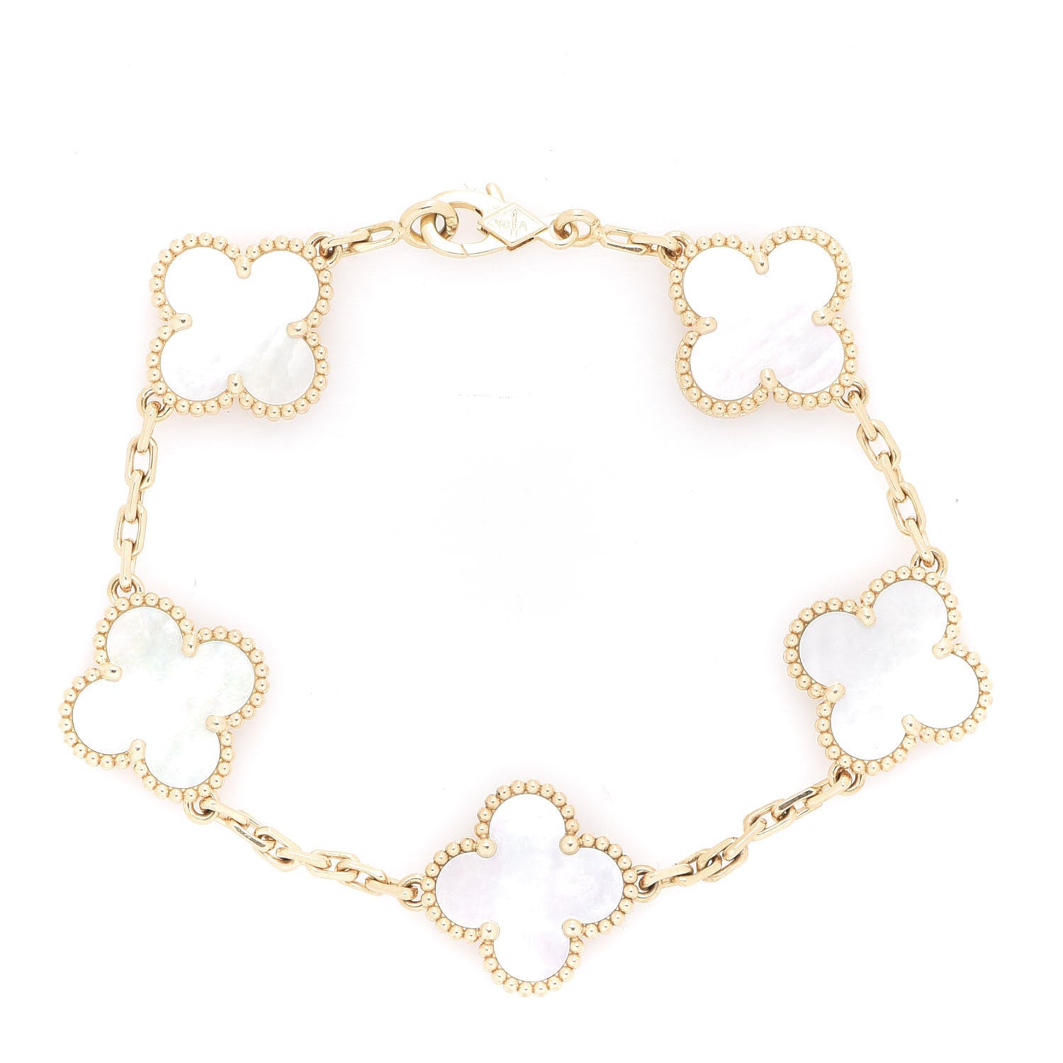 Van Cleef & Arpels 18K Yellow Gold Mother of Pearl 5 Motifs Vintage Alhambra Bracelet 1 of 7