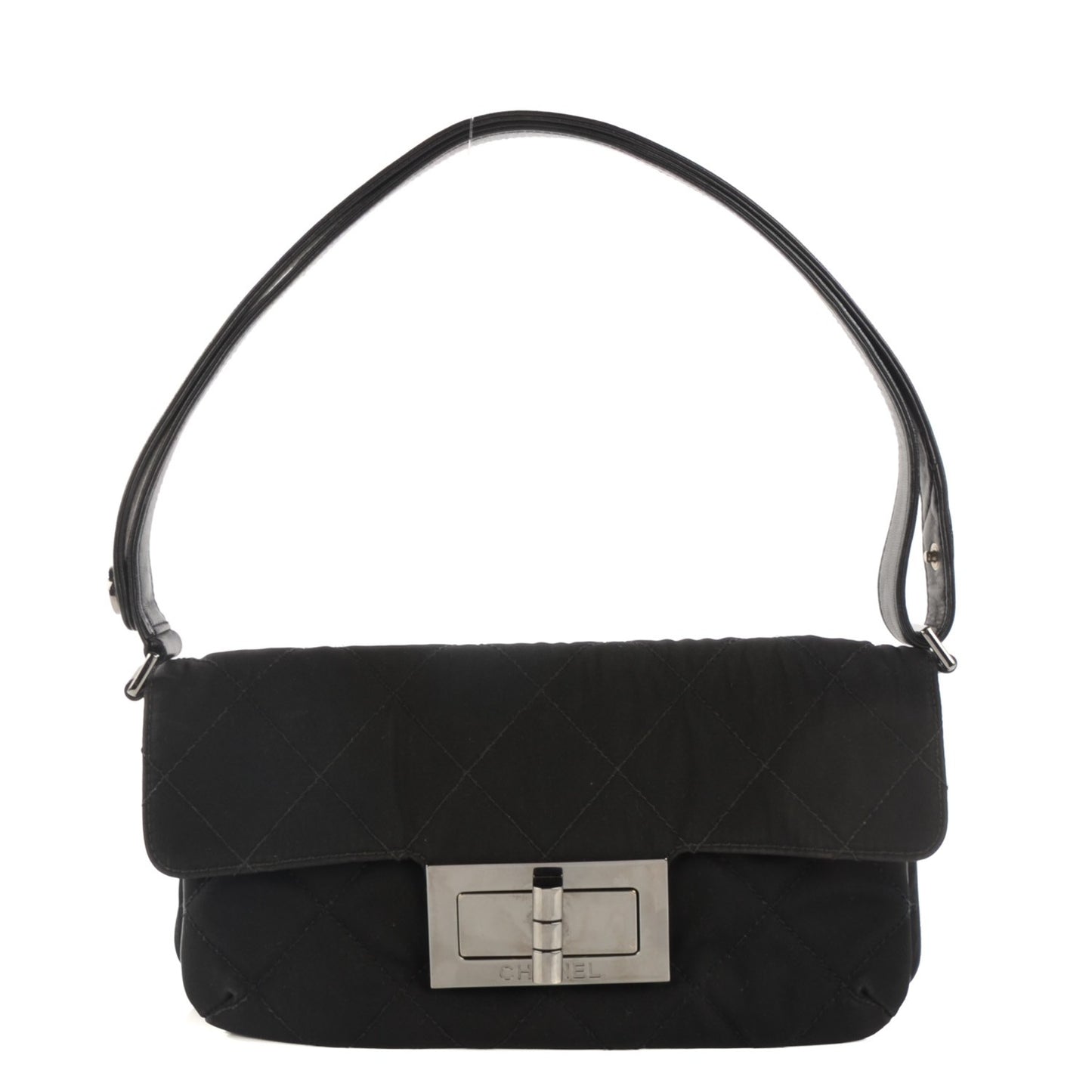 Nylon Quilted Mademoiselle Messenger Flap Bag Black