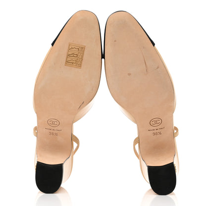 Chanel Goatskin Grosgrain Cap Toe CC Slingback Pumps 36.5 Beige Black 5 of 9
