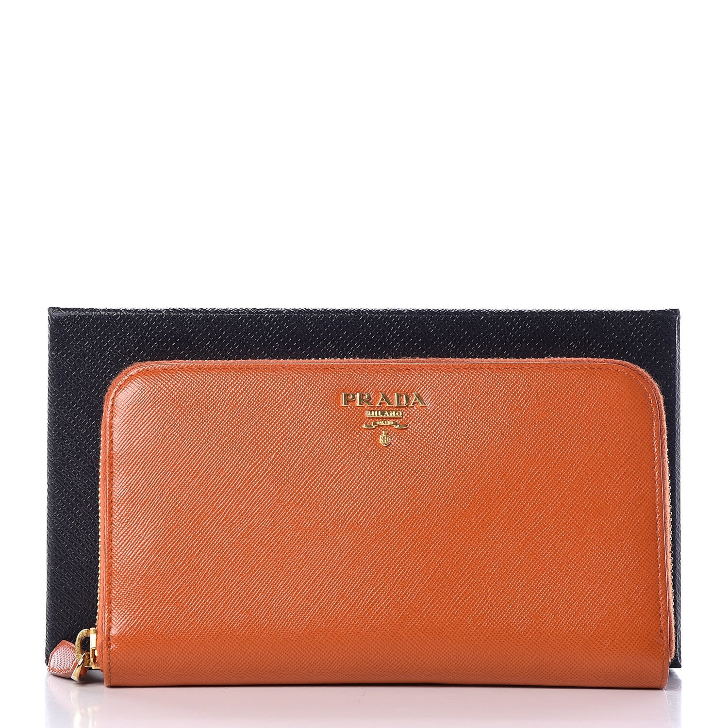 Prada Saffiano Metal Zip Around Wallet Papaya 10 of 10