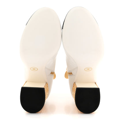 Chanel Calfskin Crocodile Embossed Patent Cap Toe Metiers D'Art Ankle Boots 36 White Black 7 of 12