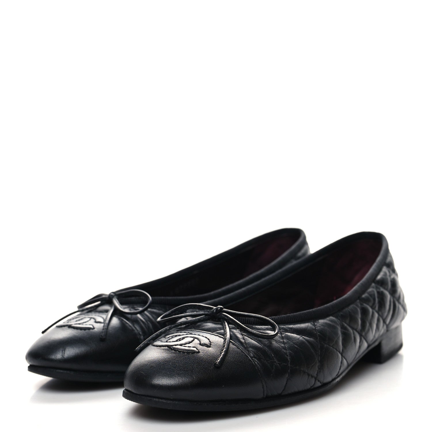 Chanel Aged Calfskin Quilted Cap Toe Ballerina Flats 35.5 Black 3 of 9