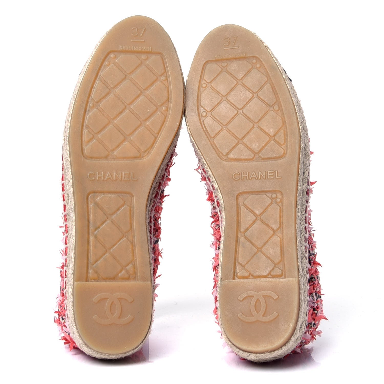 Chanel Tweed Grosgrain CC Espadrilles 37 Coral Red Pink Black 5 of 6