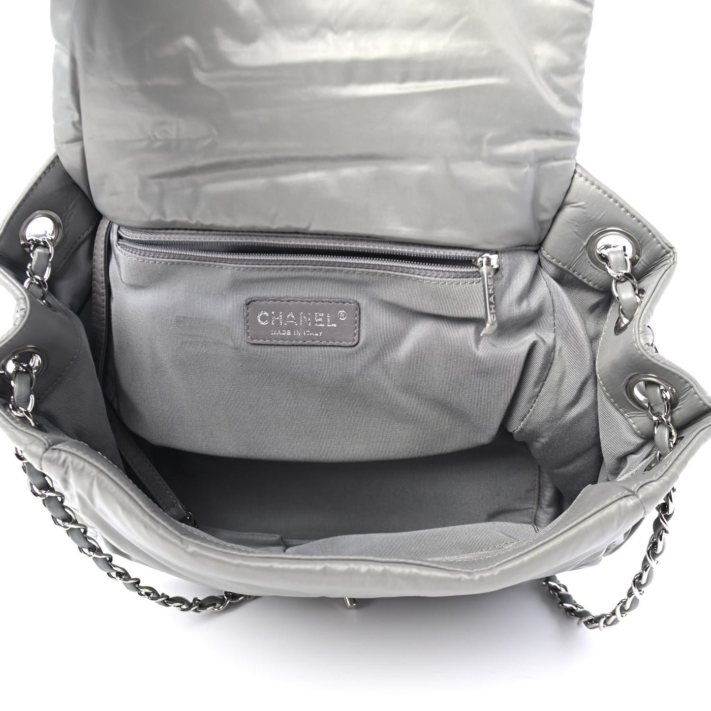 Nylon Quilted Tweed Stitch Bubble Flap Grey