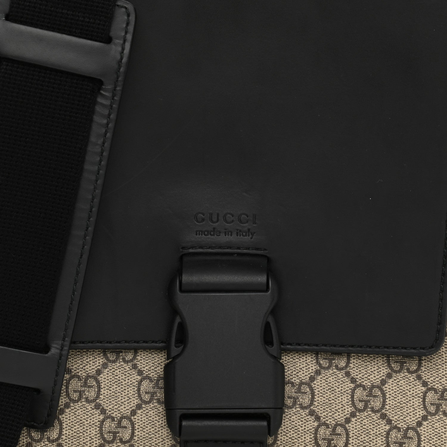 Gucci GG Supreme Monogram Single Buckle Flap Messenger Bag Beige Black 7 of 13