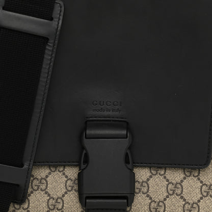 Gucci GG Supreme Monogram Single Buckle Flap Messenger Bag Beige Black 7 of 13
