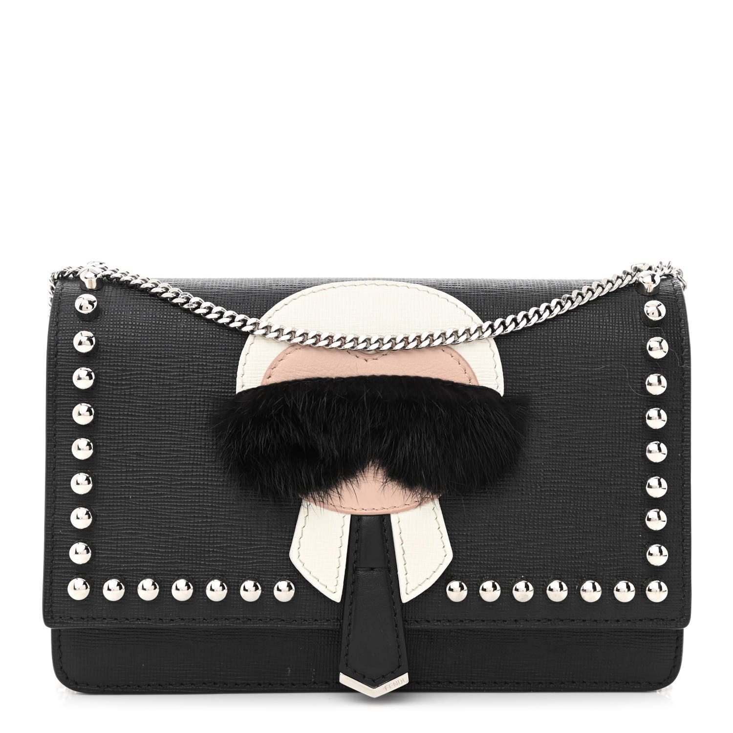 Fendi Vitello Elite Mink Fur Studded Karlito Tube Wallet on Chain Black 1 of 11