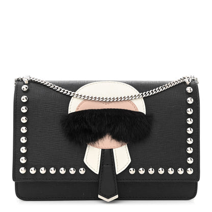 Fendi Vitello Elite Mink Fur Studded Karlito Tube Wallet on Chain Black 1 of 11