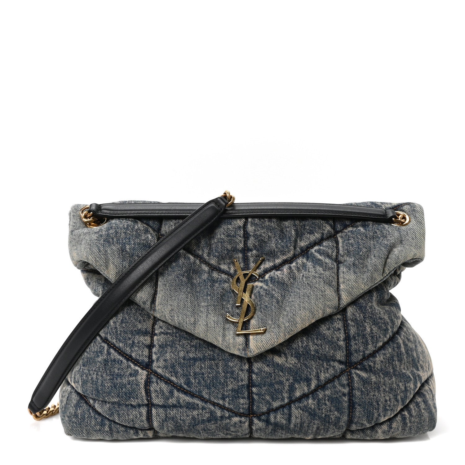 Saint Laurent Denim Quilted Medium Loulou Puffer Monogram Chain Satchel Rodeo Blue 1 of 10