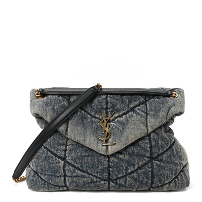 Saint Laurent Denim Quilted Medium Loulou Puffer Monogram Chain Satchel Rodeo Blue 1 of 10