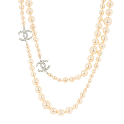 Chanel Graduated Pearl CC Long Necklace Silver 1 of 3