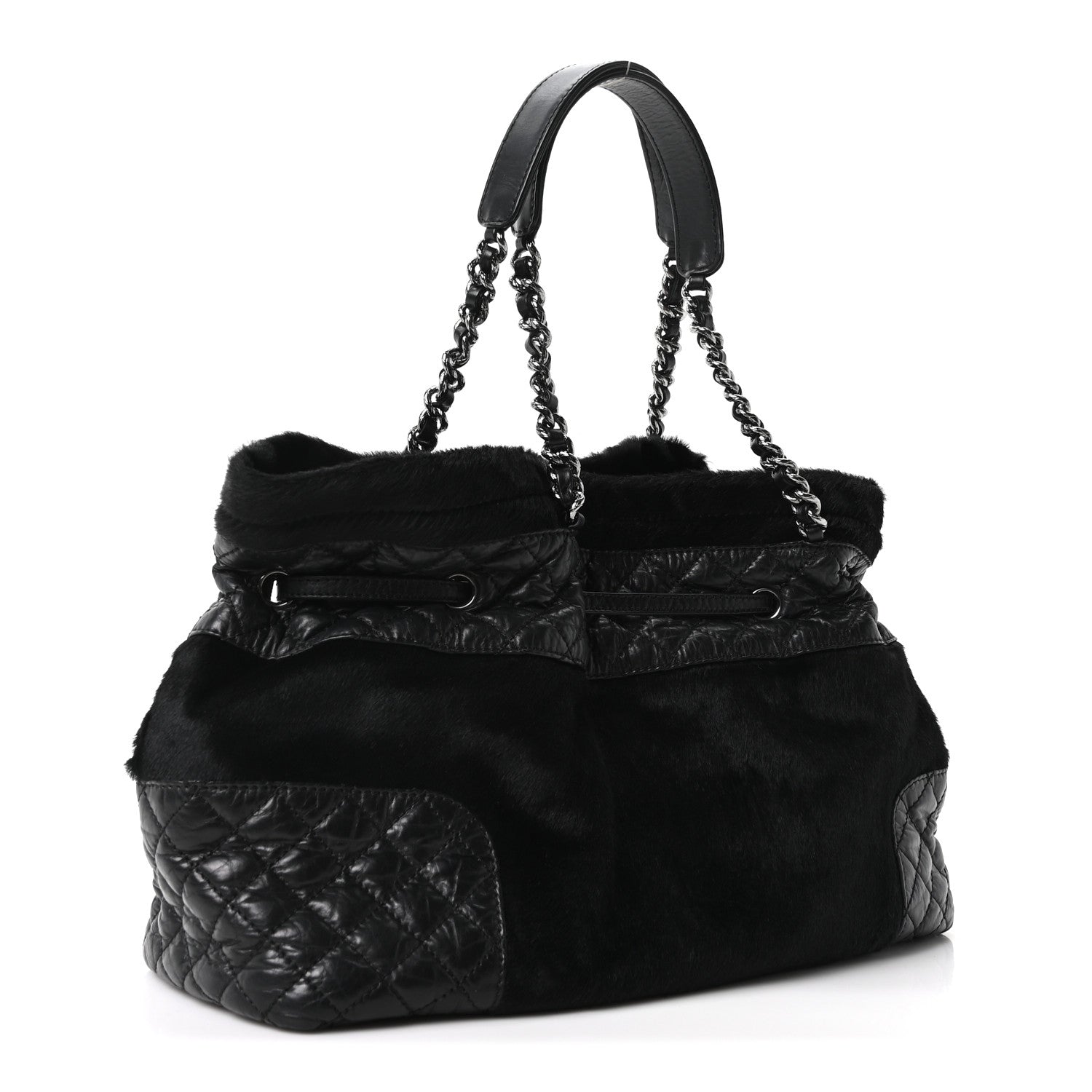 Chanel Aged Calfskin Pony Hair Quilted Small Miss Pony Drawstring Tote Black 3 of 10
