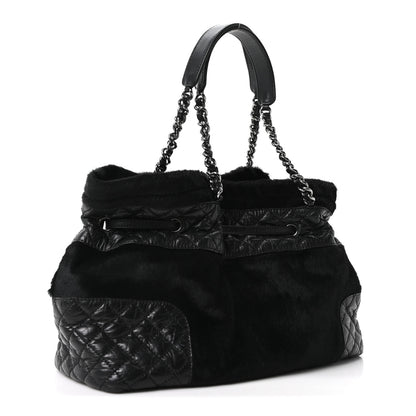 Chanel Aged Calfskin Pony Hair Quilted Small Miss Pony Drawstring Tote Black 3 of 10
