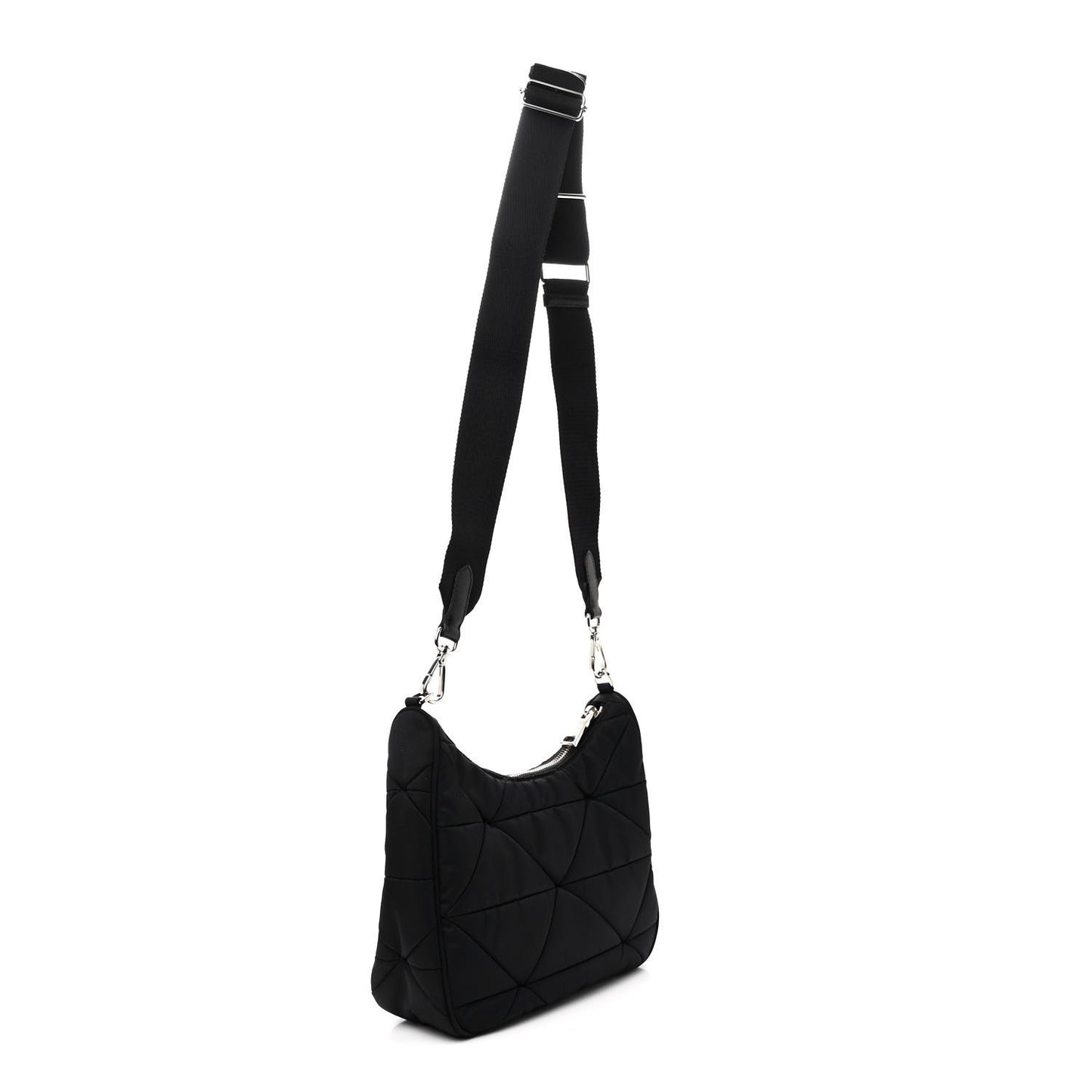 Tessuto Nylon Triangle Quilted Padded Patchwork System Shoulder Bag Black