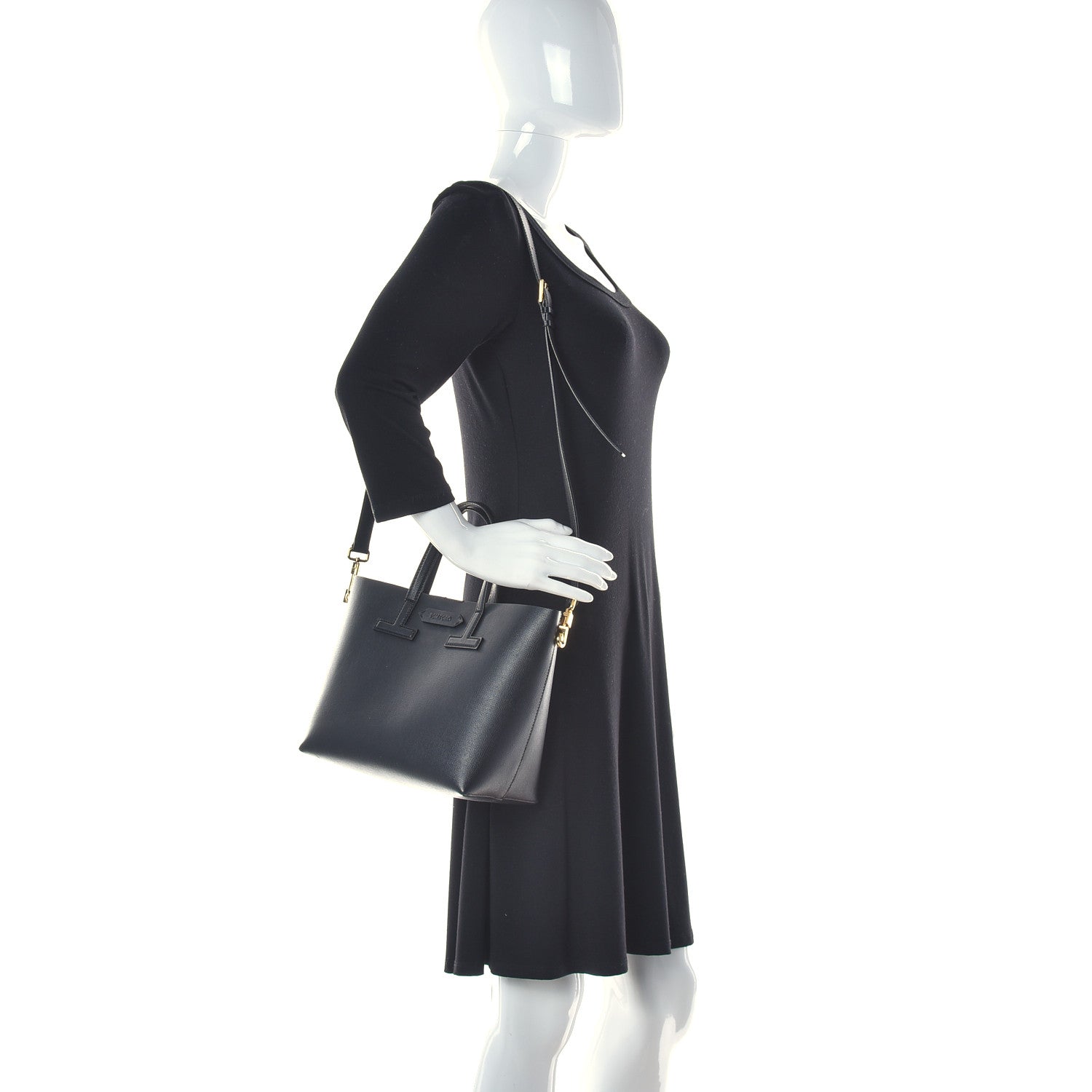Tom Ford Saffiano Mini T Tote Black 2 of 16