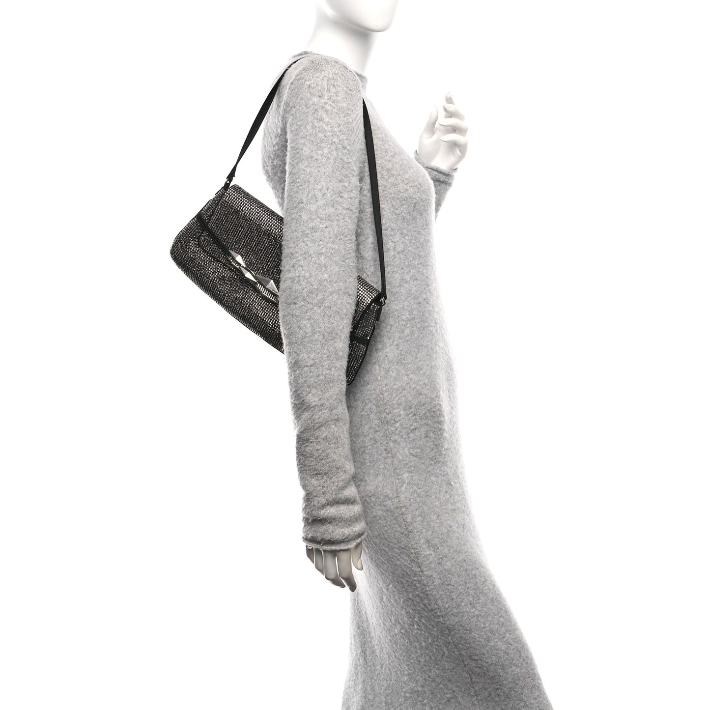Suede Crystal East West Shoulder Bag Black