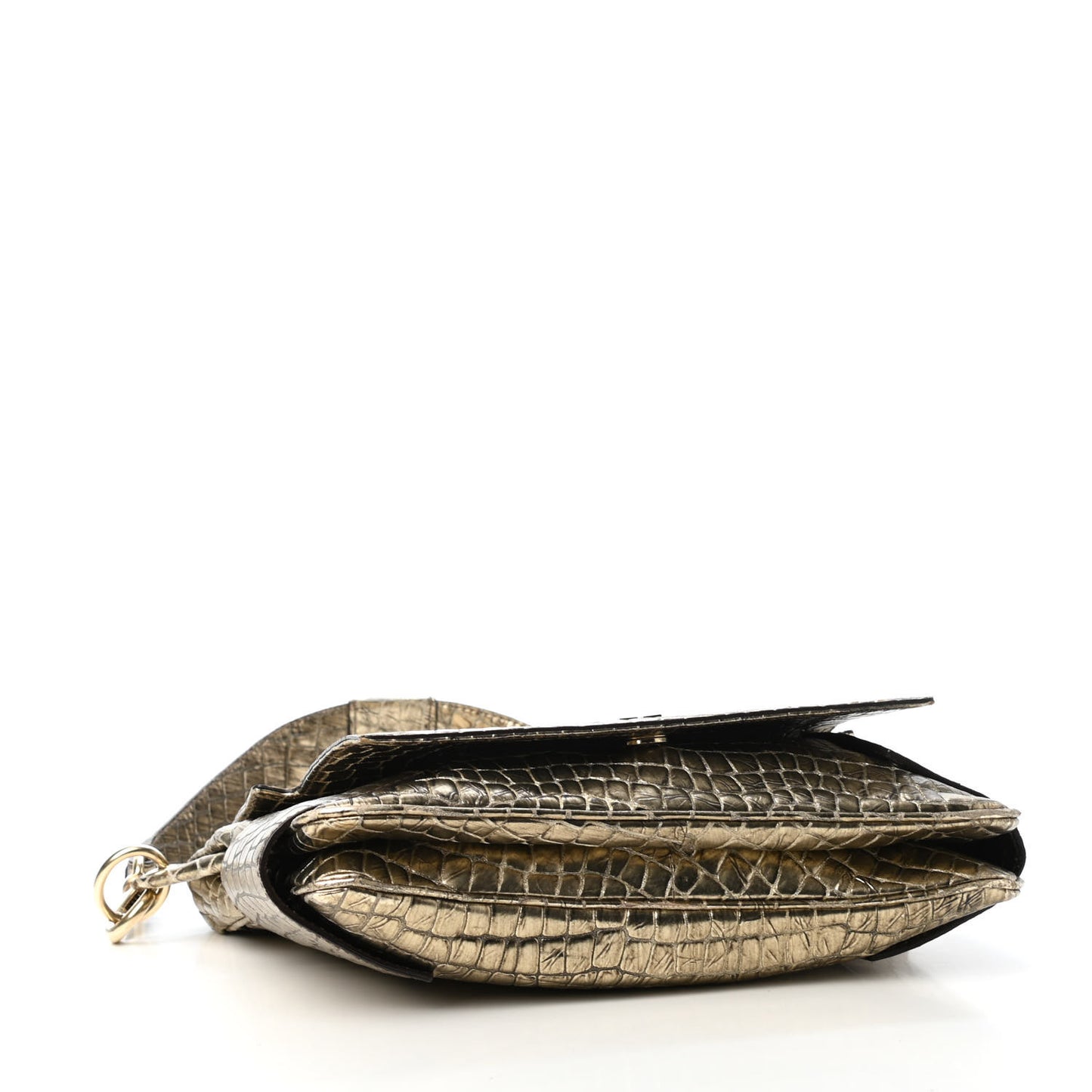 Calfskin Crocodile Embossed Melancholia Shoulder Bag Gold