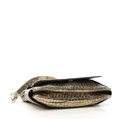 Givenchy Calfskin Crocodile Embossed Melancholia Shoulder Bag Gold 3 of 4
