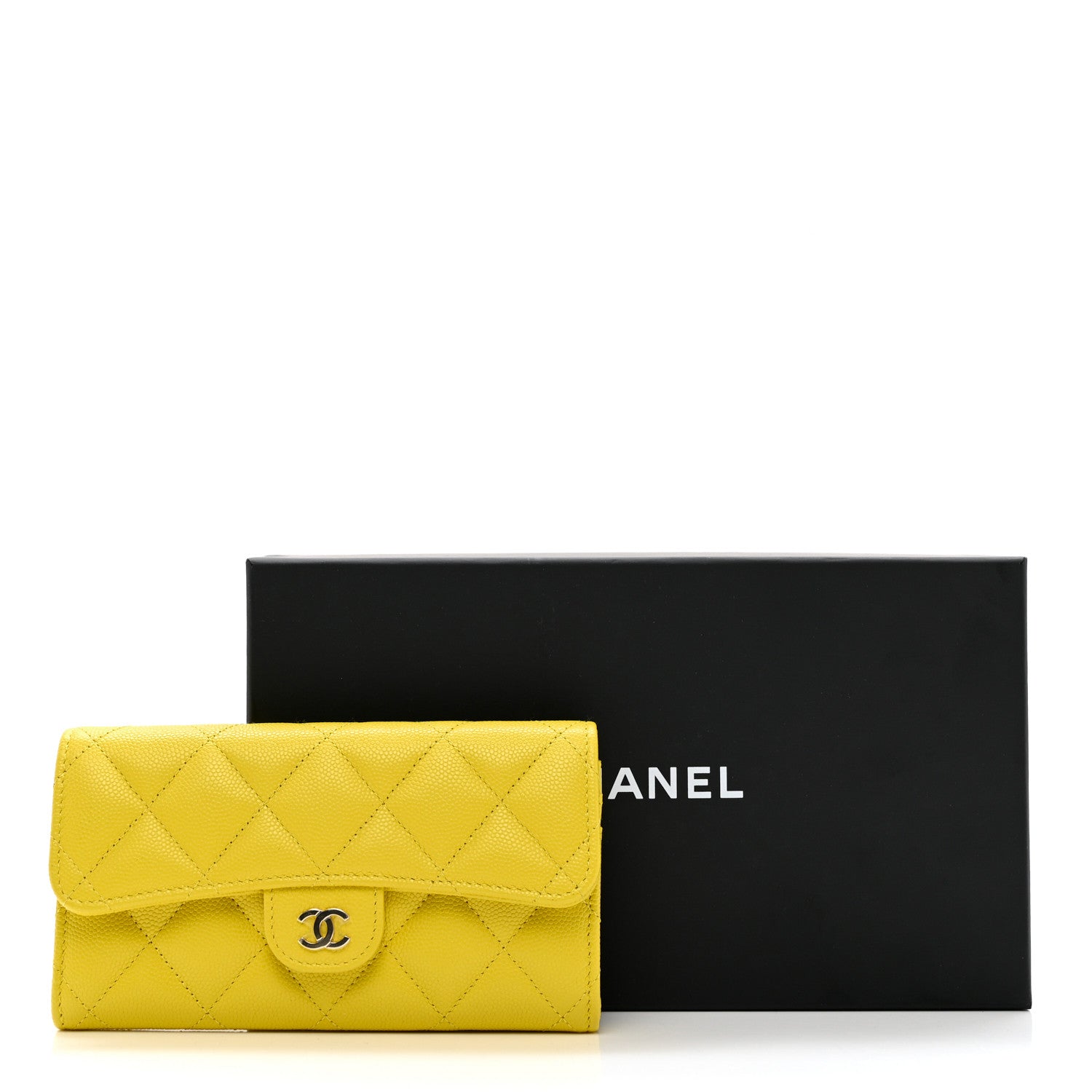 Chanel Caviar Quilted Flap Wallet Yellow 9 of 9