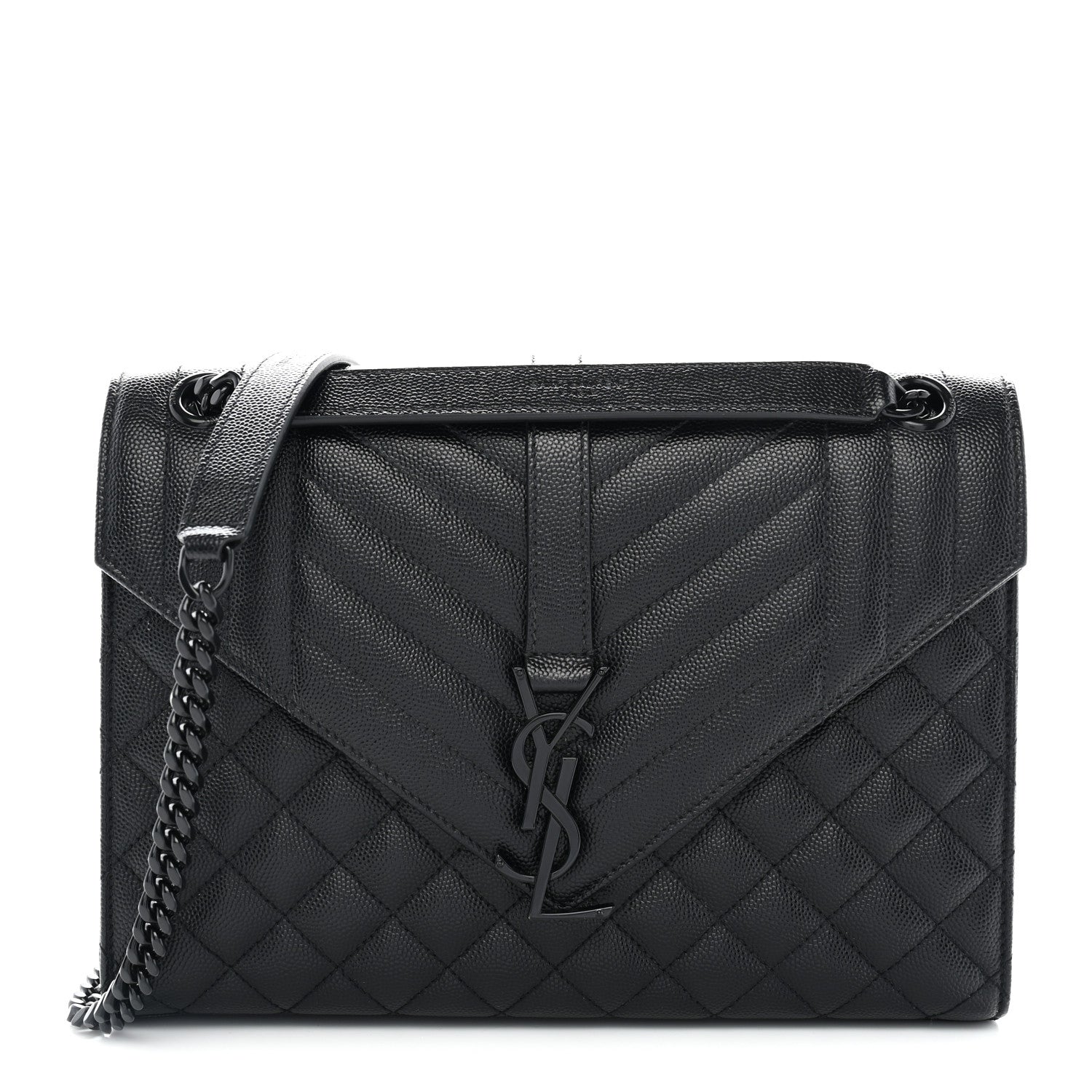 Saint Laurent Grain De Poudre Textured Mixed Matelasse Triquilt Medium Monogram Monochrome Satchel Black 1 of 11
