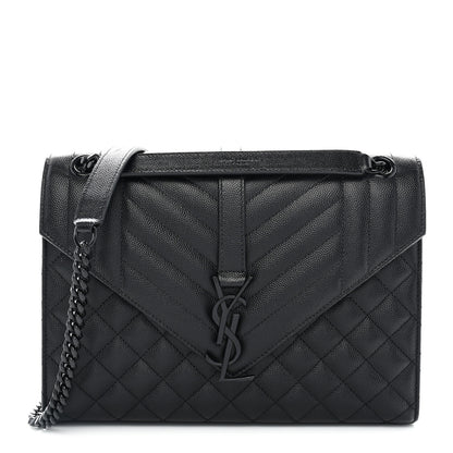 Saint Laurent Grain De Poudre Textured Mixed Matelasse Triquilt Medium Monogram Monochrome Satchel Black 1 of 11