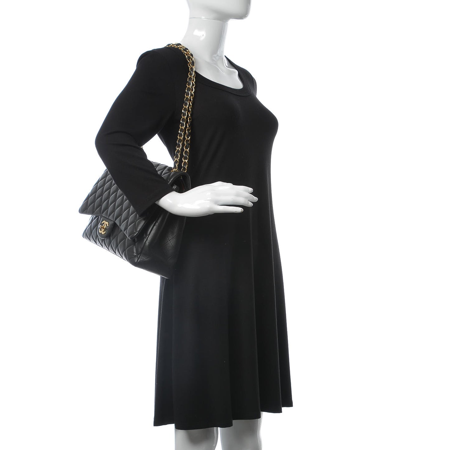 Lambskin Quilted Maxi Double Flap Black