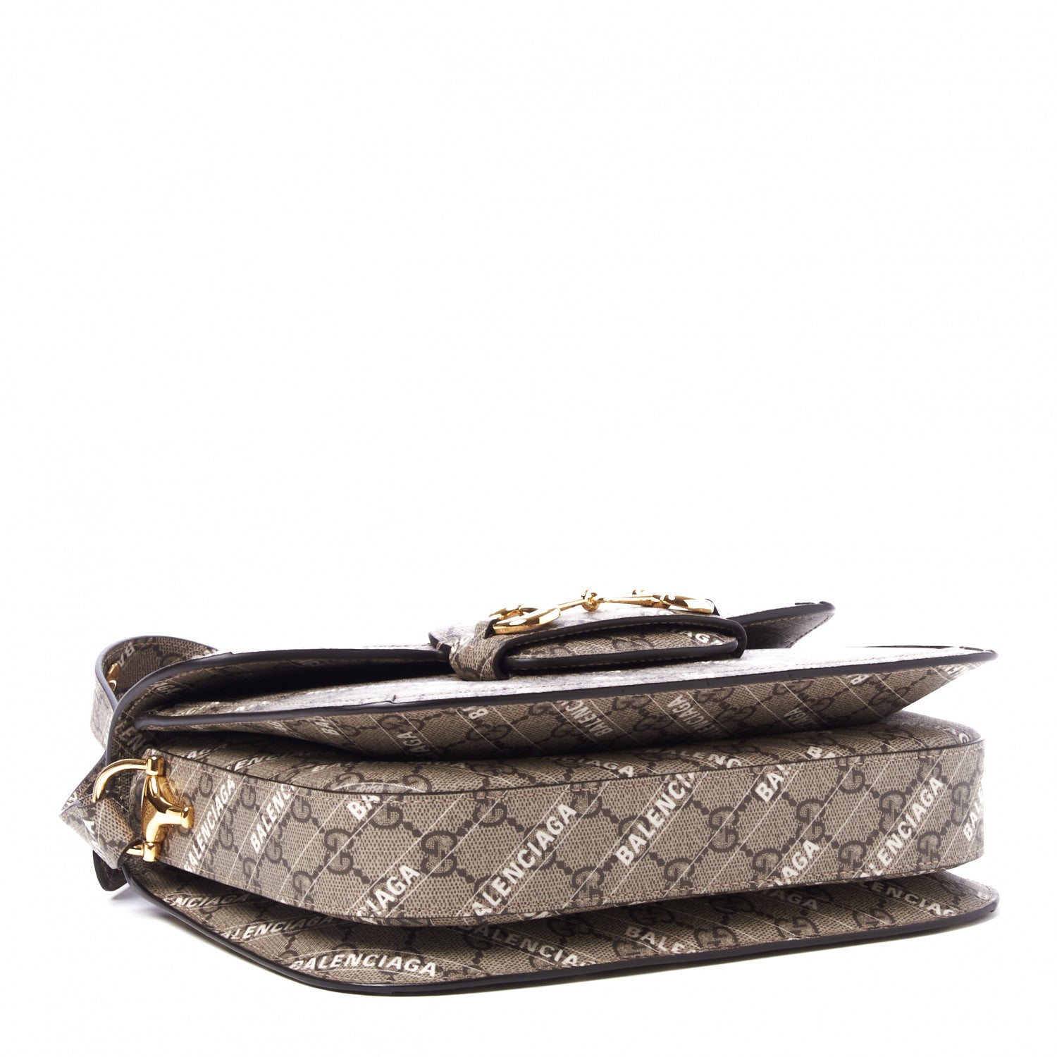 Gucci X BALENCIAGA GG Supreme Monogram Logo Print Horsebit 1955 Shoulder Bag Beige Ebony 3 of 8
