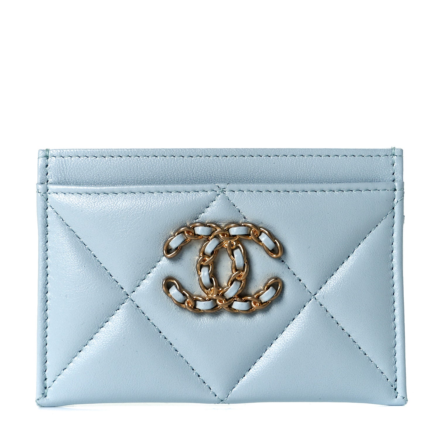 Chanel Lambskin Quilted Chanel 19 Card Holder Light Blue 1 of 6